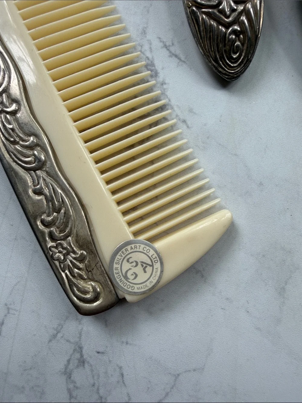 Vintage 3 PC Ornate Silverplated Vanity Hand Mirror, Brush & Comb Set
